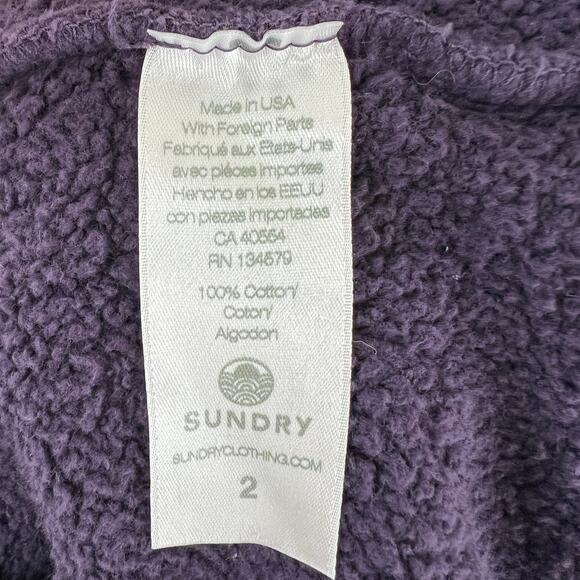 SUNDRY Purple Sweatshirt Cotton #CRUSH# Ribbed Crew Neck Fleece Classic Size 2 M - Picture 8 of 9